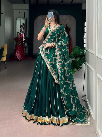 Green Navratri Lehenga With embroidered Dupatta
