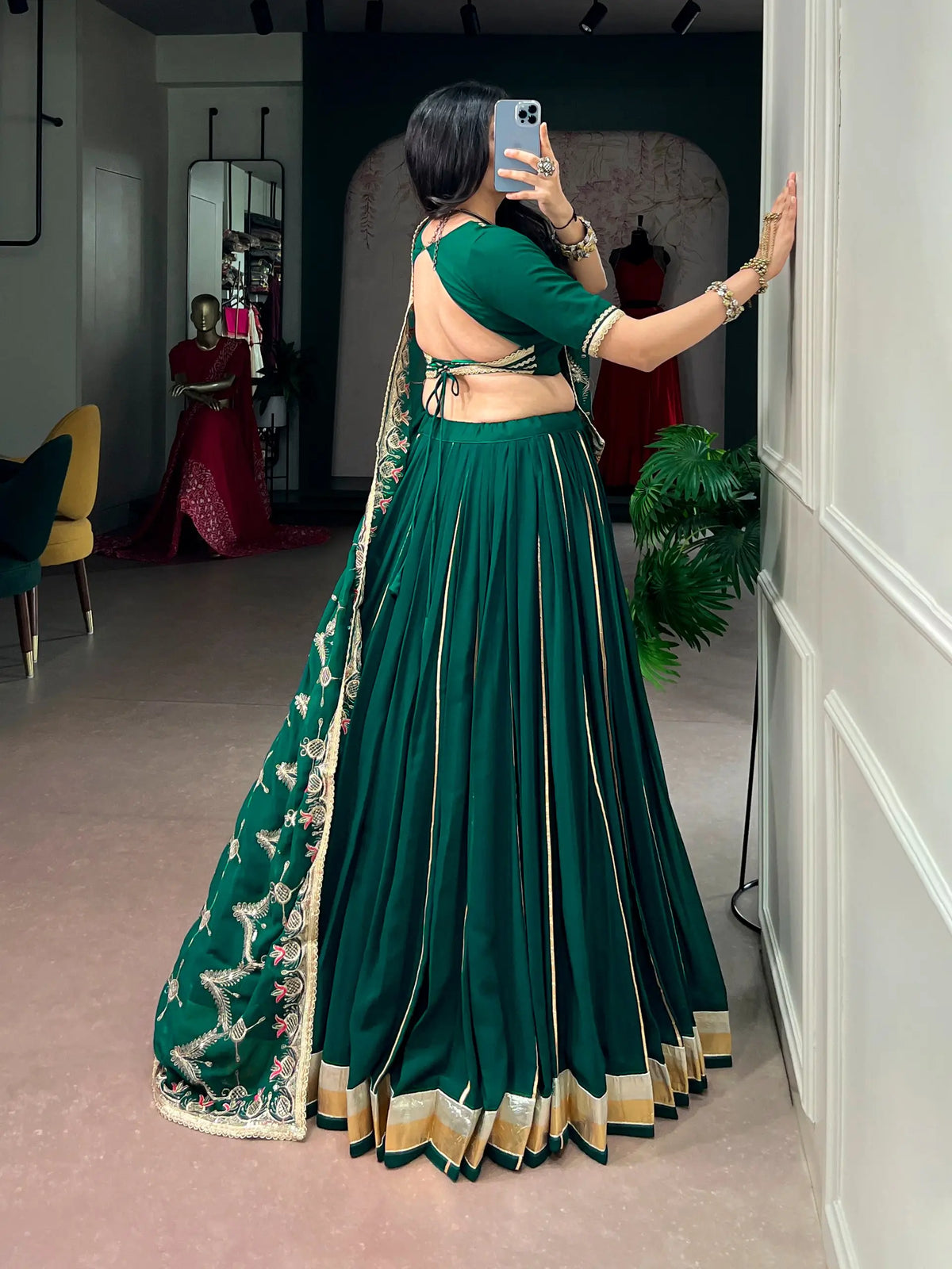 Green Navratri Lehenga With embroidered Dupatta