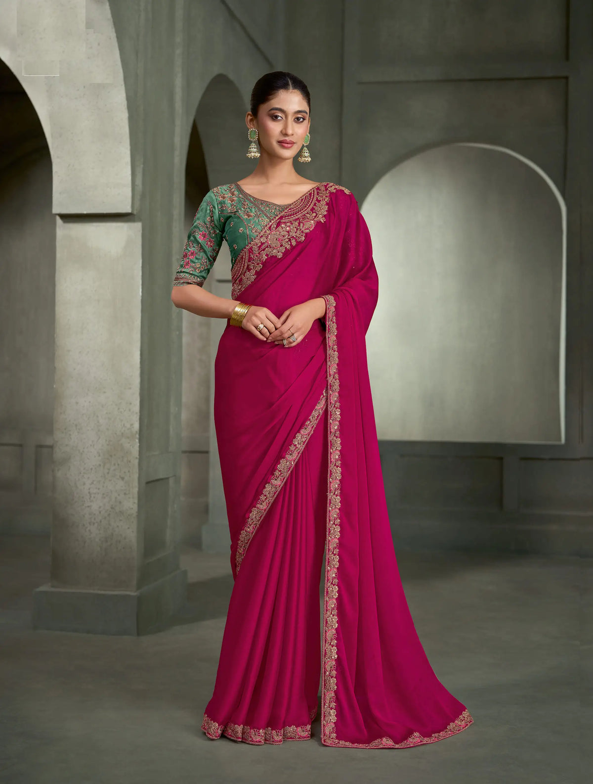 Burberry Pink Embroidery Border Saree
