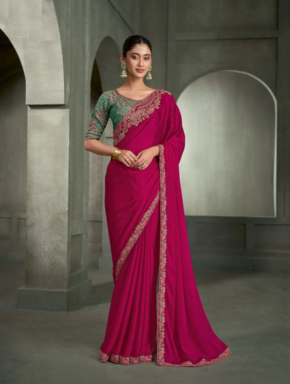 Burberry Pink Embroidery Border Saree
