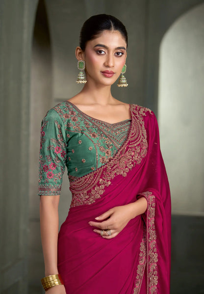 Burberry Pink Embroidery Border Saree