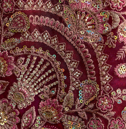 Red Wine Embroidery Border Saree