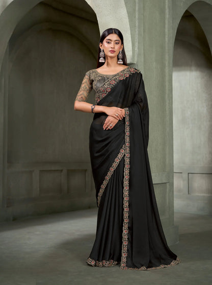 Ebony Black Embroidery Border Saree