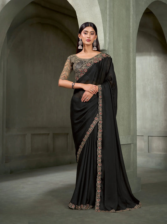 Ebony Black Embroidery Border Saree