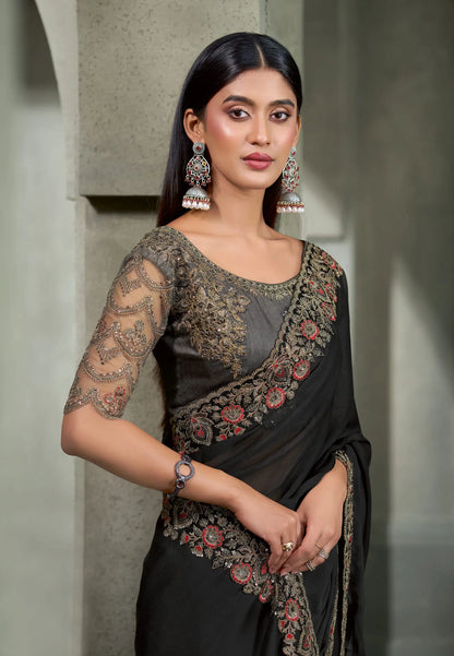 Ebony Black Embroidery Border Saree
