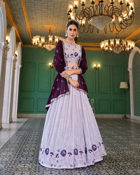Lavender Georgette Thread & Sequence Embroidery Work Lehenga Choli