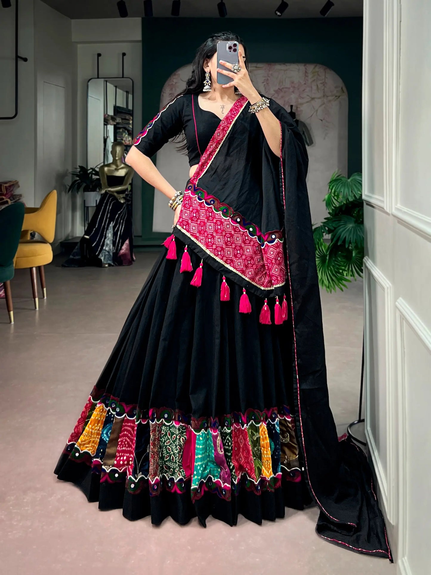 Black Navratri Chaniya Choli With Patch Work
