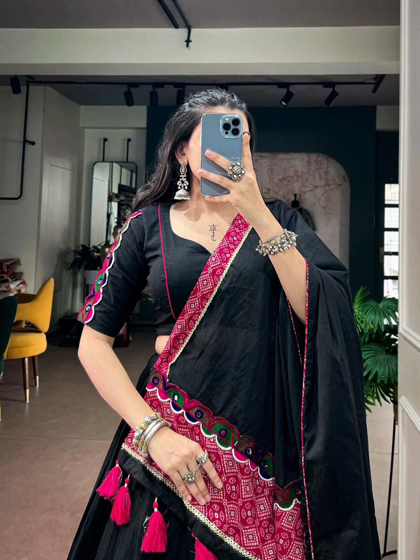 Black Navratri Chaniya Choli With Patch Work