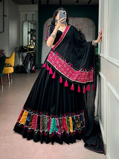 Black Navratri Chaniya Choli With Patch Work
