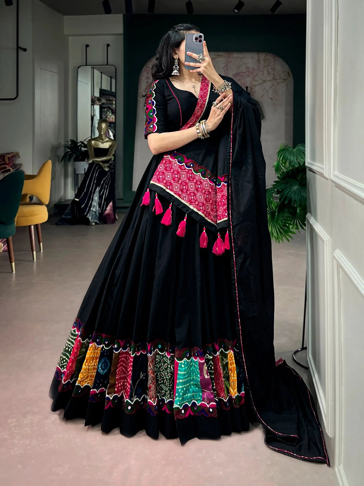 Black Navratri Chaniya Choli With Patch Work