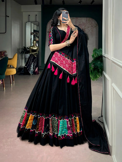 Black Navratri Chaniya Choli With Patch Work