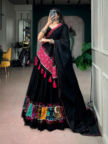 Black Navratri Chaniya Choli With Patch Work