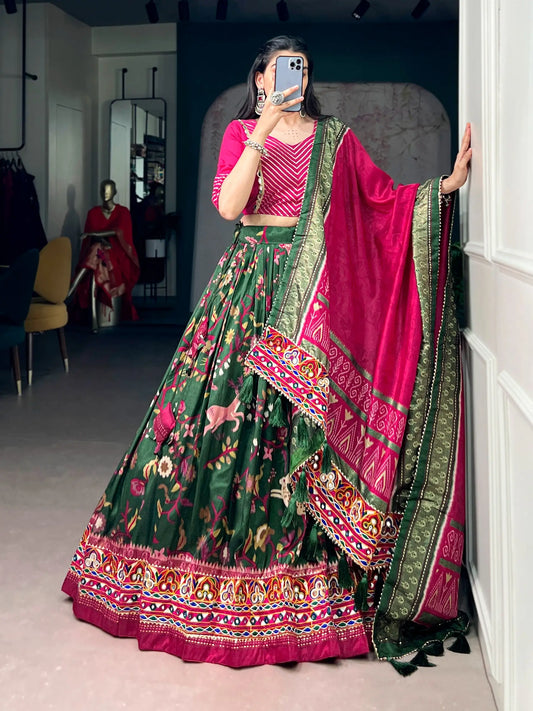 Dark Olive Navratri Lehenga Choli With Gamthi Work