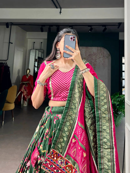 Dark Olive Navratri Lehenga Choli With Gamthi Work