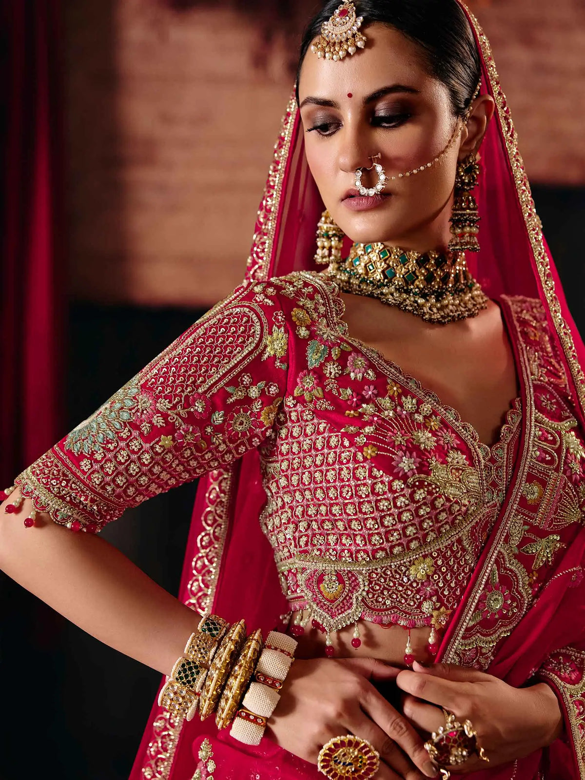 Red Heavy Bridal Lehenga Choli & 2 Dupatta