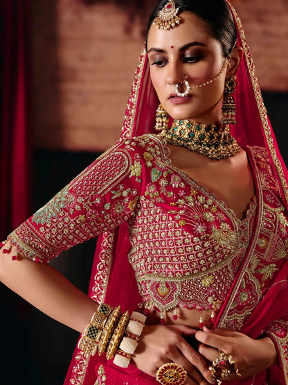 Red Heavy Bridal Lehenga Choli & 2 Dupatta