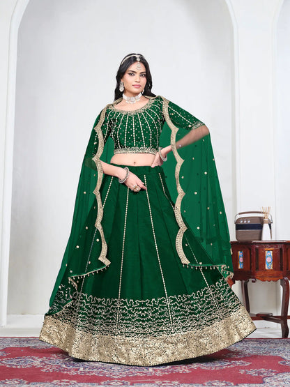 Dark Green Art Silk Embroidery Lehenga Choli