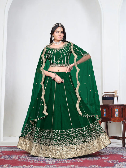 Dark Green Art Silk Embroidery Lehenga Choli