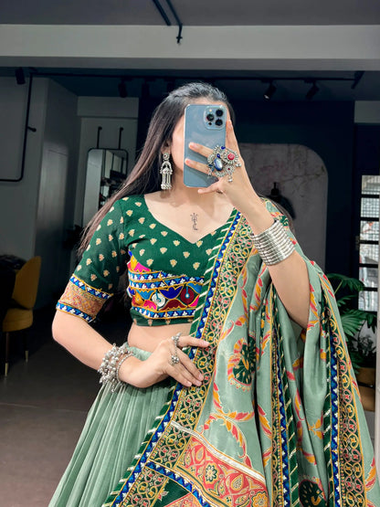 Green Printed Navratri Chaniya Choli