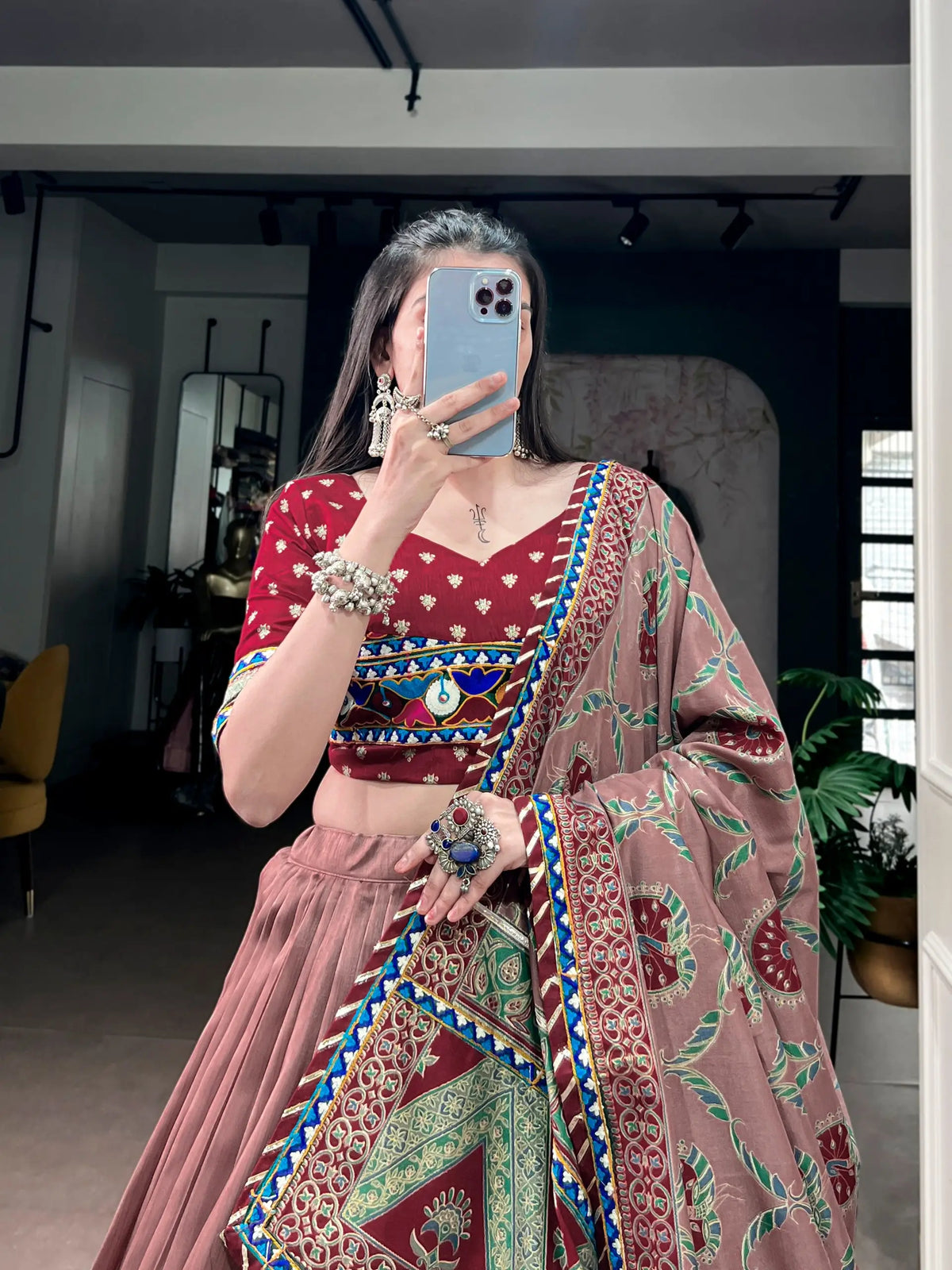 Maroon Printed Navratri Chaniya Choli