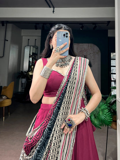 Pink Garba Chaniya Choli With Printed Dupatta