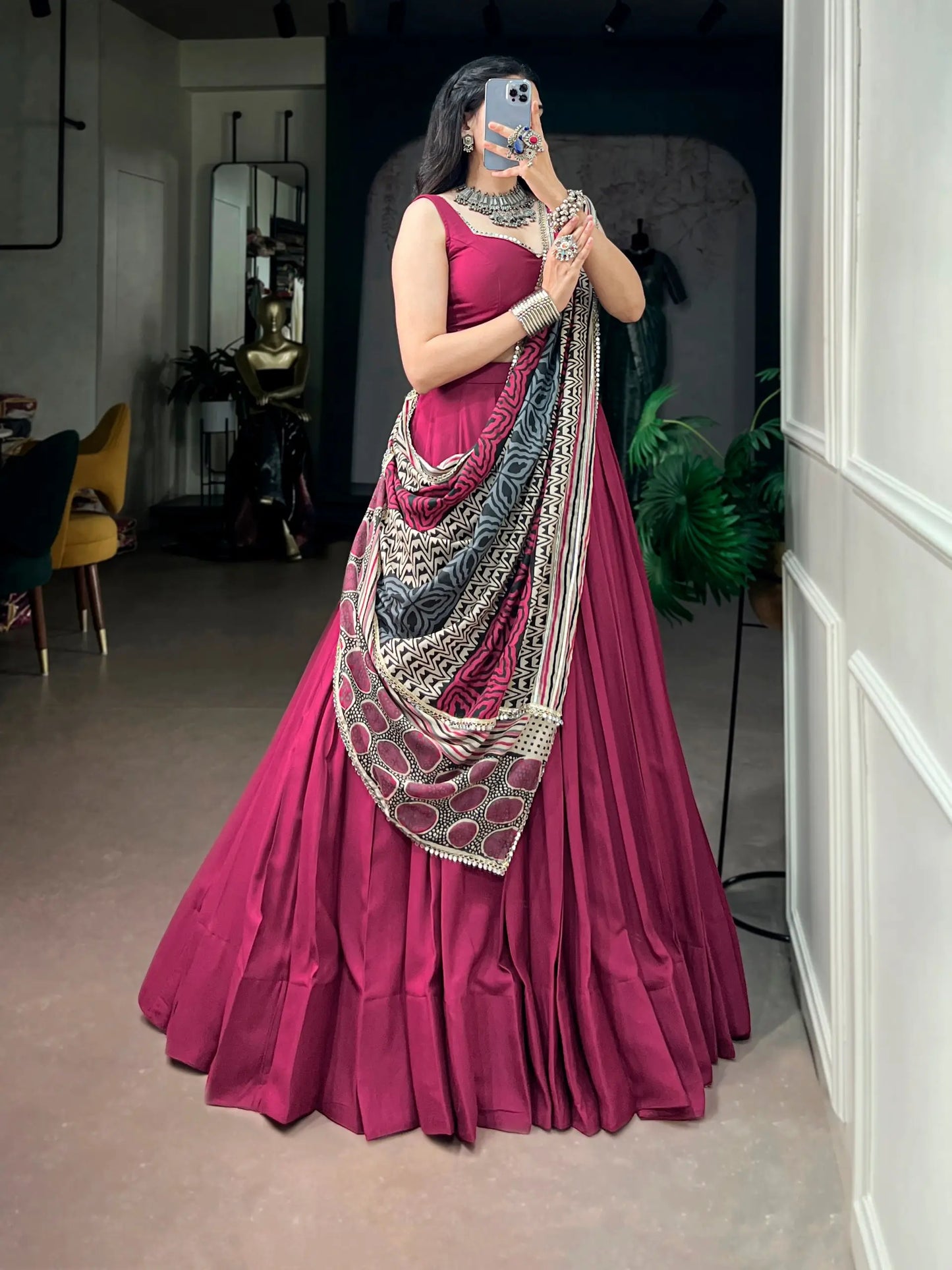 Pink Garba Chaniya Choli With Printed Dupatta