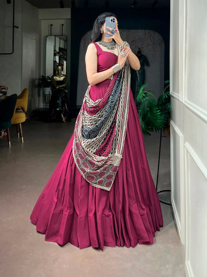 Pink Garba Chaniya Choli With Printed Dupatta