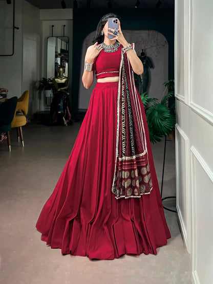 Red Garba Chaniya Choli With Printed Dupatta