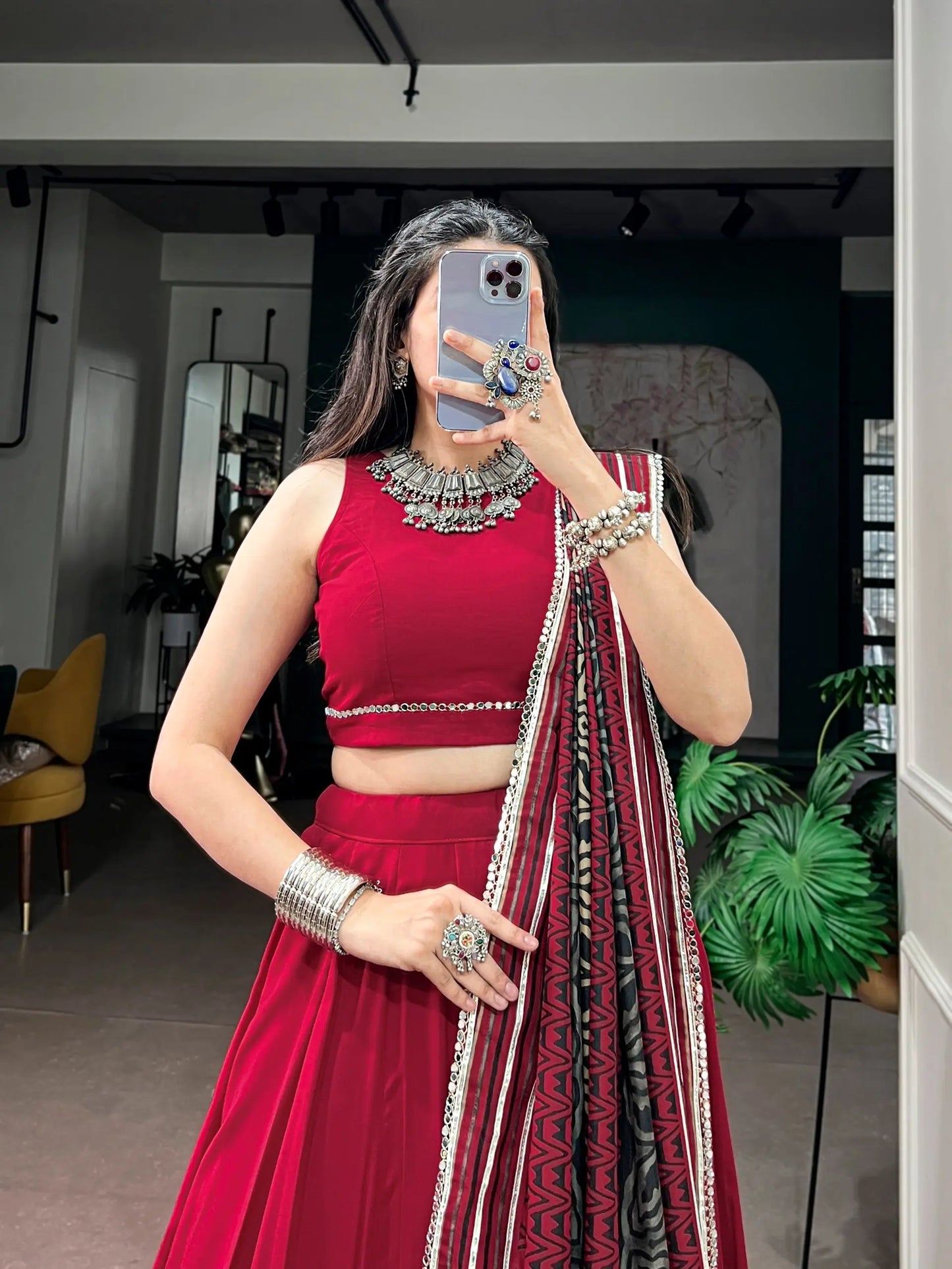 Red Garba Chaniya Choli With Printed Dupatta