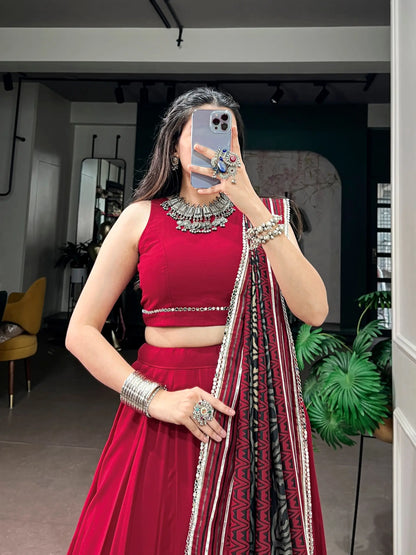 Red Garba Chaniya Choli With Printed Dupatta