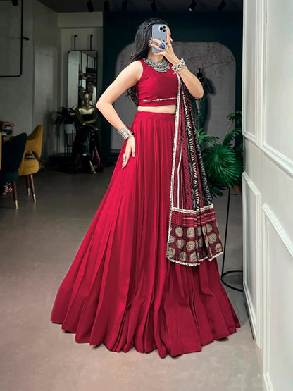Red Garba Chaniya Choli With Printed Dupatta
