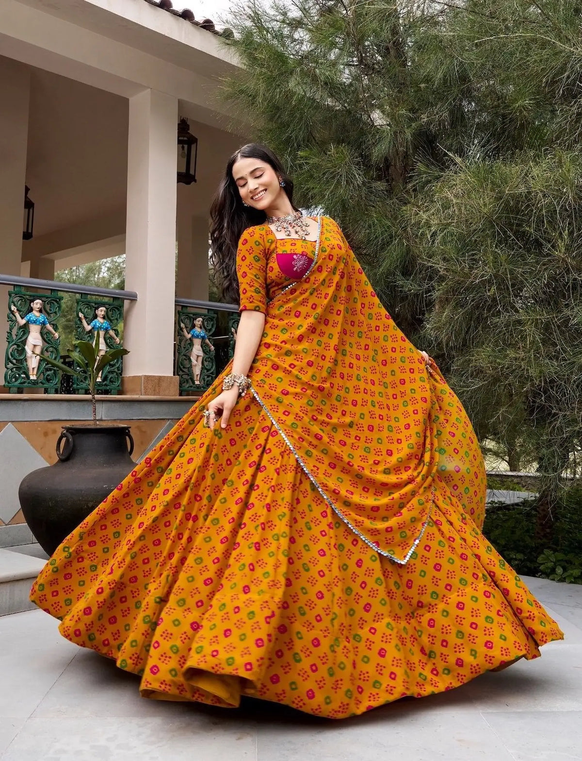 Mustard Bandhej Print Garba Chaniya Choli
