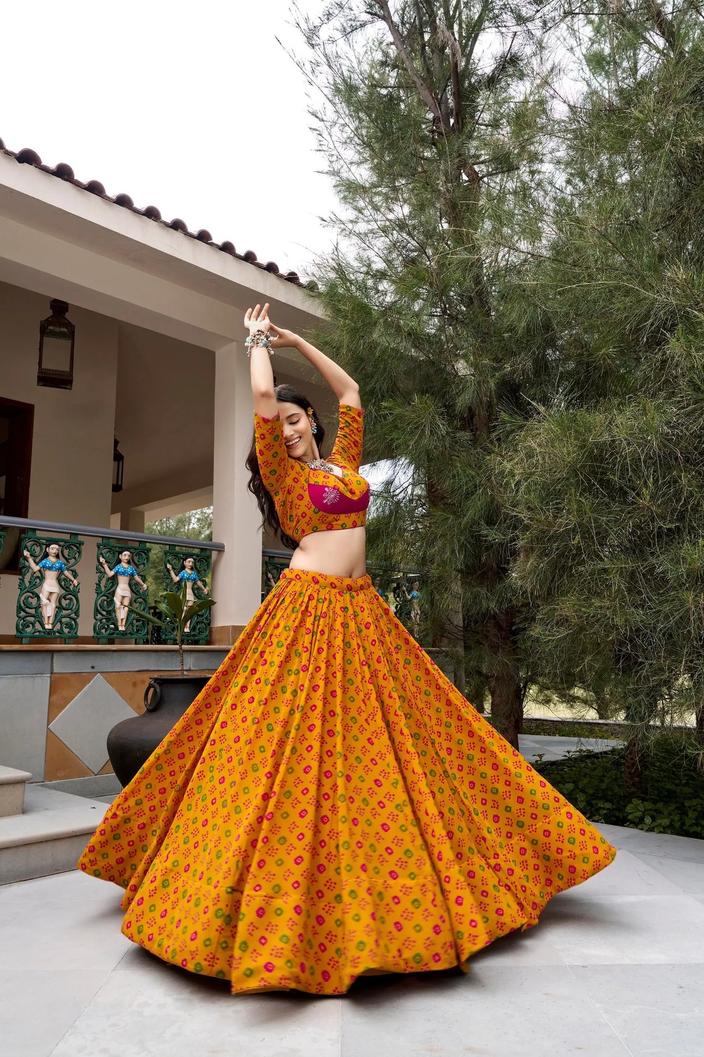 Mustard Bandhej Print Garba Chaniya Choli