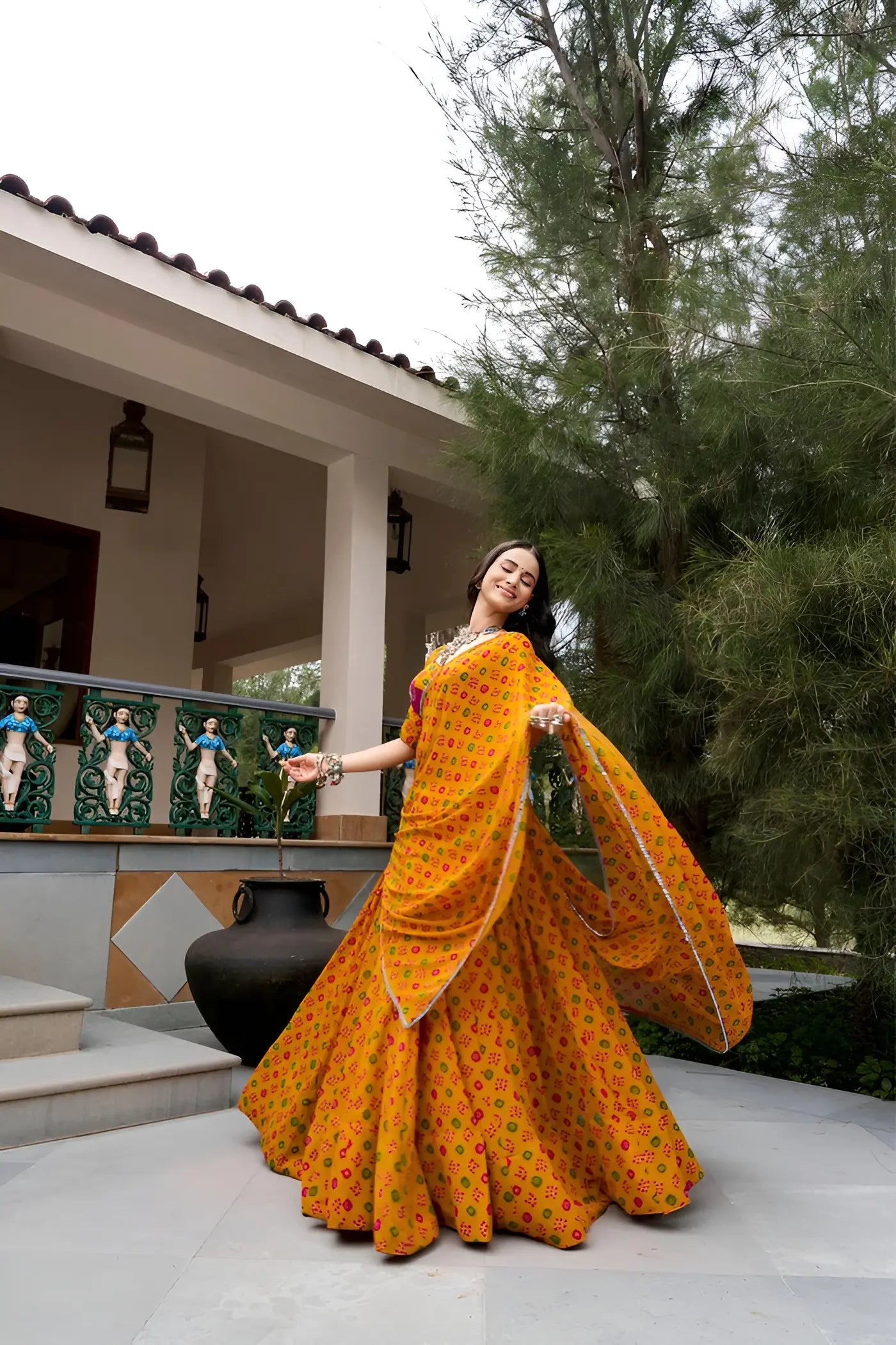 Mustard Bandhej Print Garba Chaniya Choli