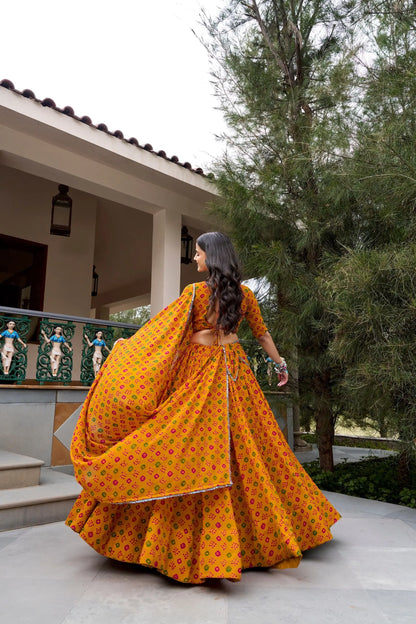 Mustard Bandhej Print Garba Chaniya Choli