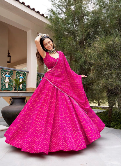 Pink Bandhej Print Garba Chaniya Choli