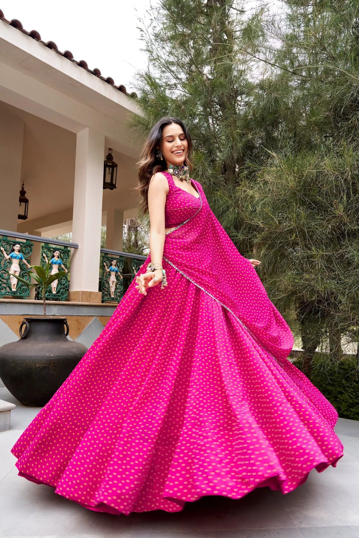 Pink Bandhej Print Garba Chaniya Choli