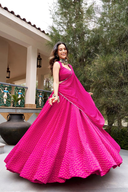 Pink Bandhej Print Garba Chaniya Choli