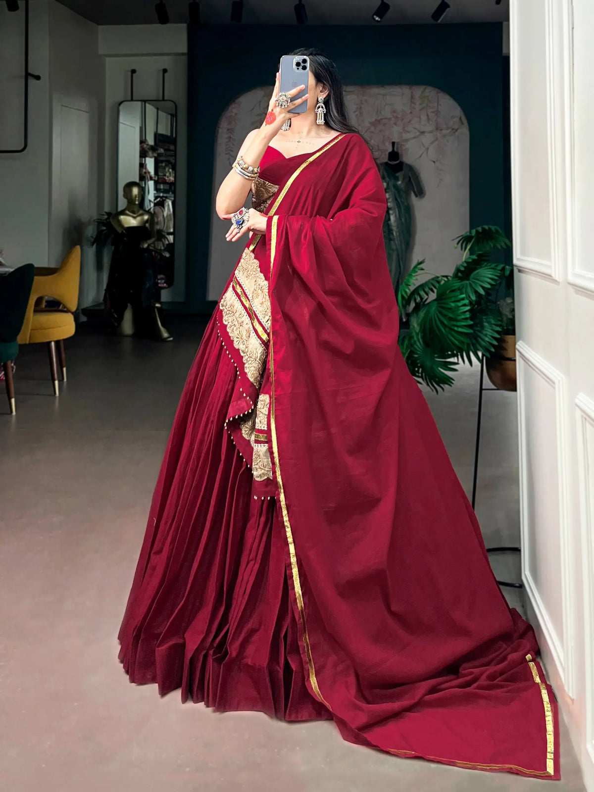 Maroon Mal Cotton Navratri Chaniya Choli