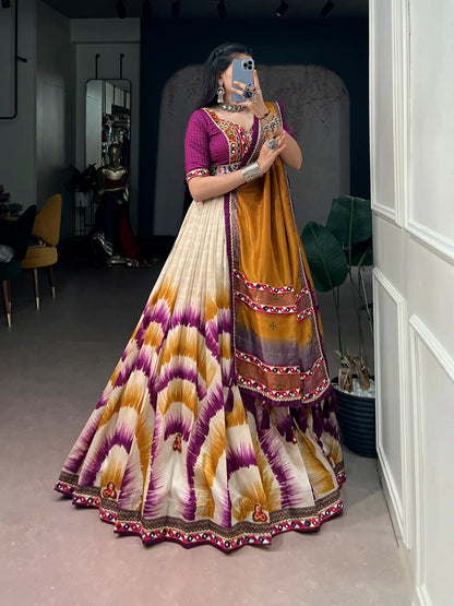 Wine Printed Navratri Chaniya Choli With Gamthi Work