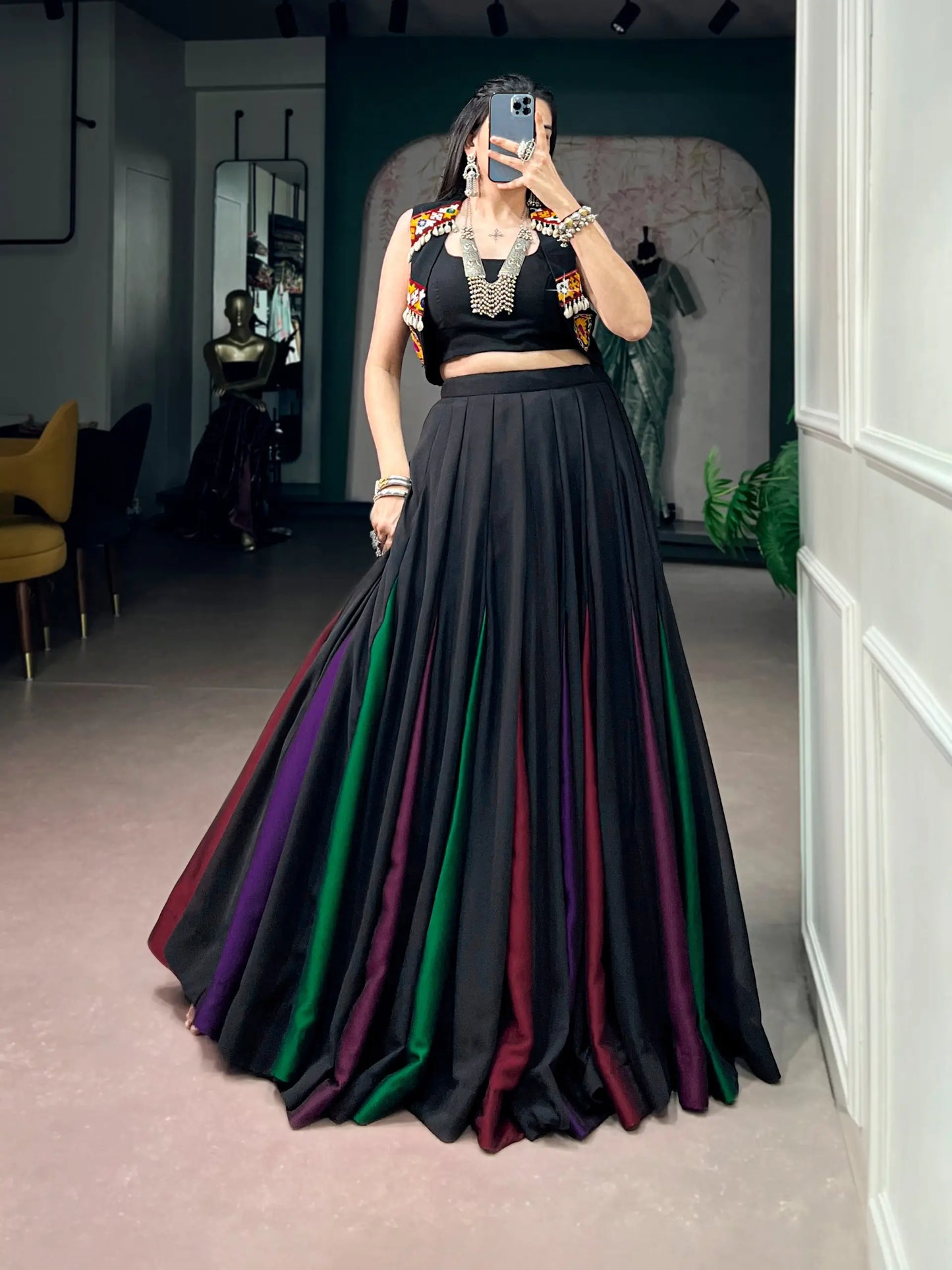 Black Georgette Gamthi Work Chaniya choli