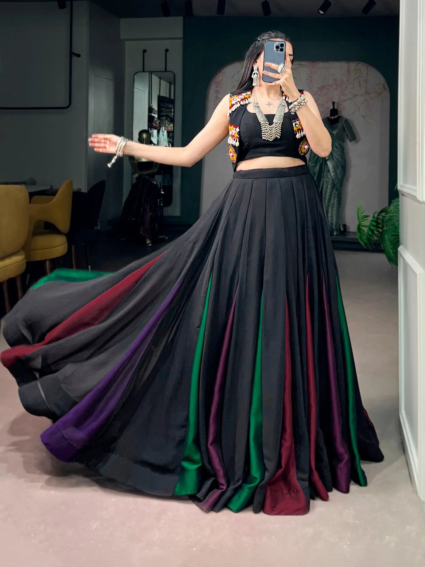 Black Georgette Gamthi Work Chaniya choli