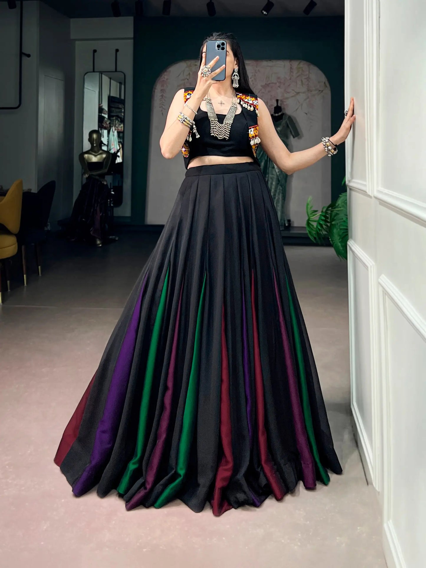 Black Georgette Gamthi Work Chaniya choli