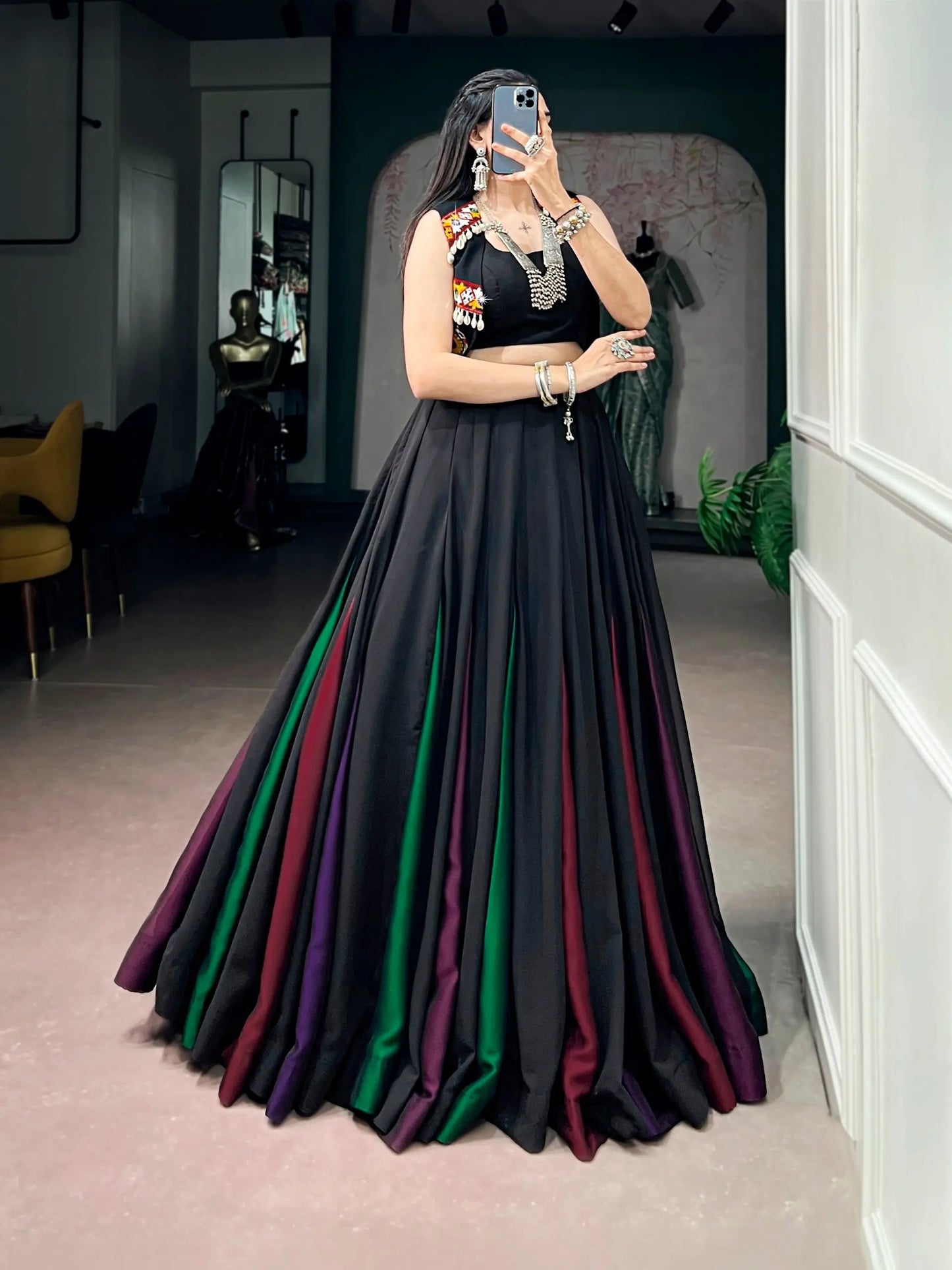 Black Georgette Gamthi Work Chaniya choli