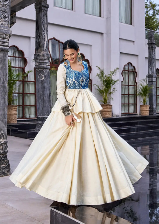 Off White Cotton Garba Chaniya Choli