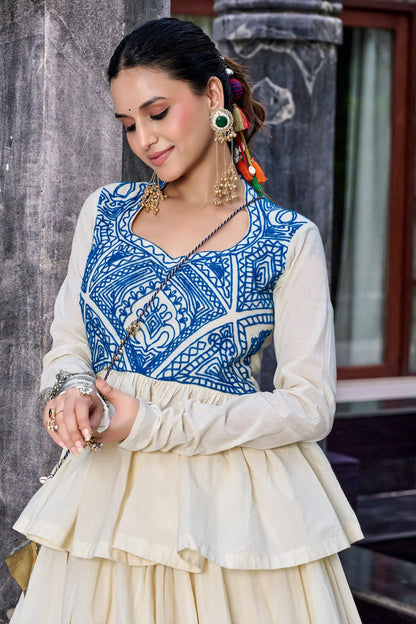 Off White Cotton Garba Chaniya Choli