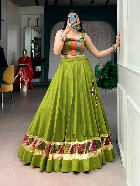 Parrot Green Cotton Navratri Chaniya Choli