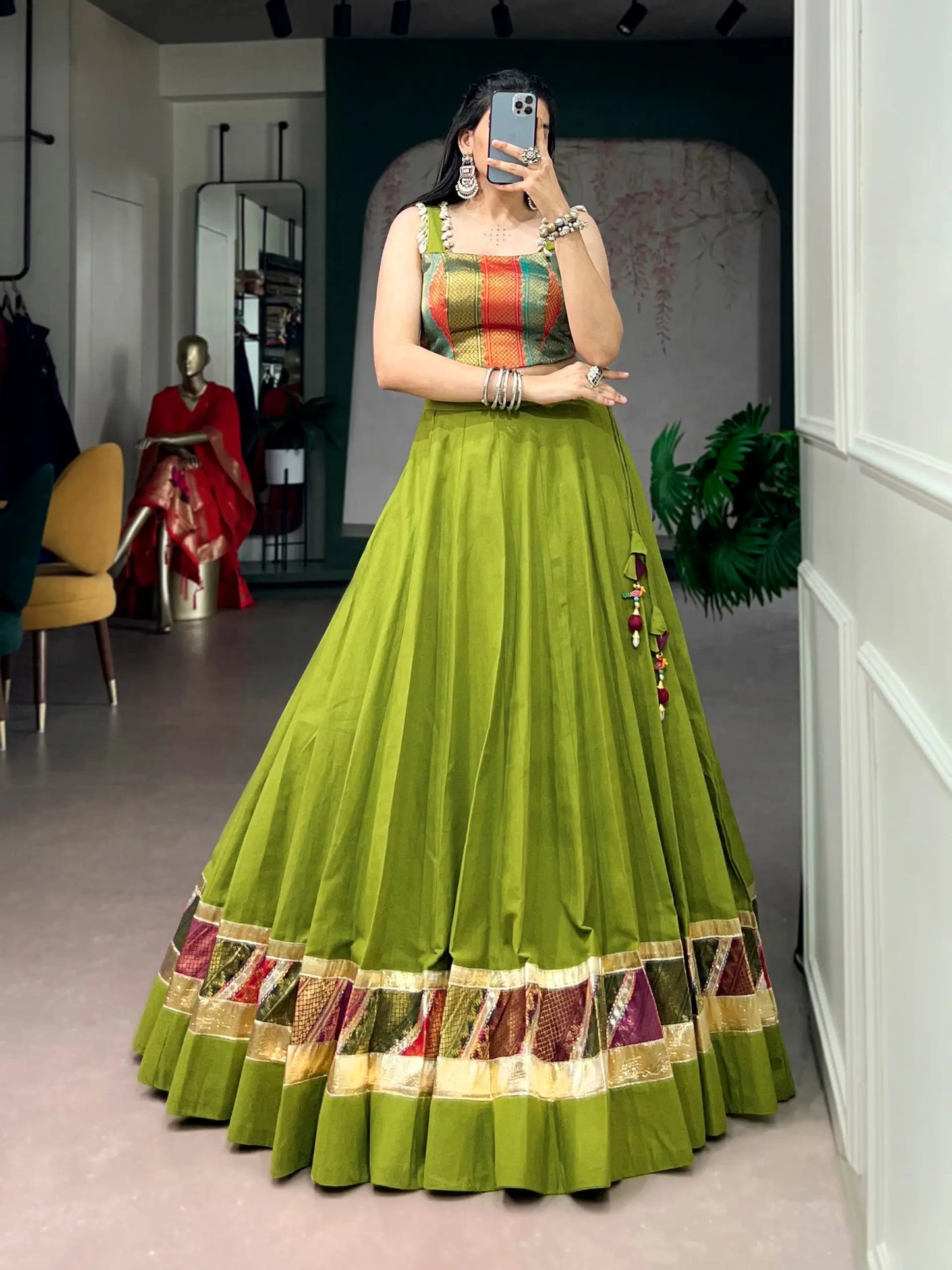 Parrot Green Cotton Navratri Chaniya Choli