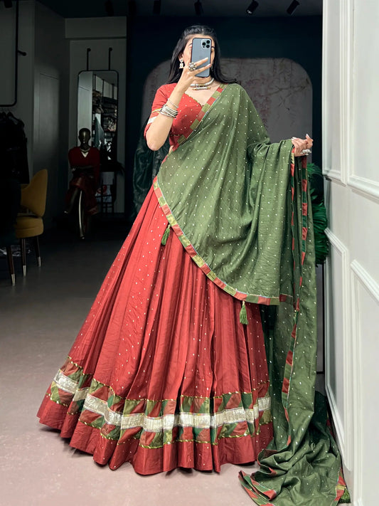 Rust Navratri Lehenga Choli With Lace Touch Up