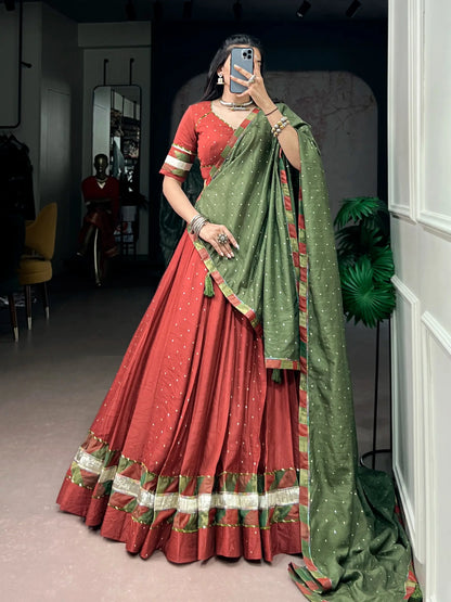 Rust Navratri Lehenga Choli With Lace Touch Up